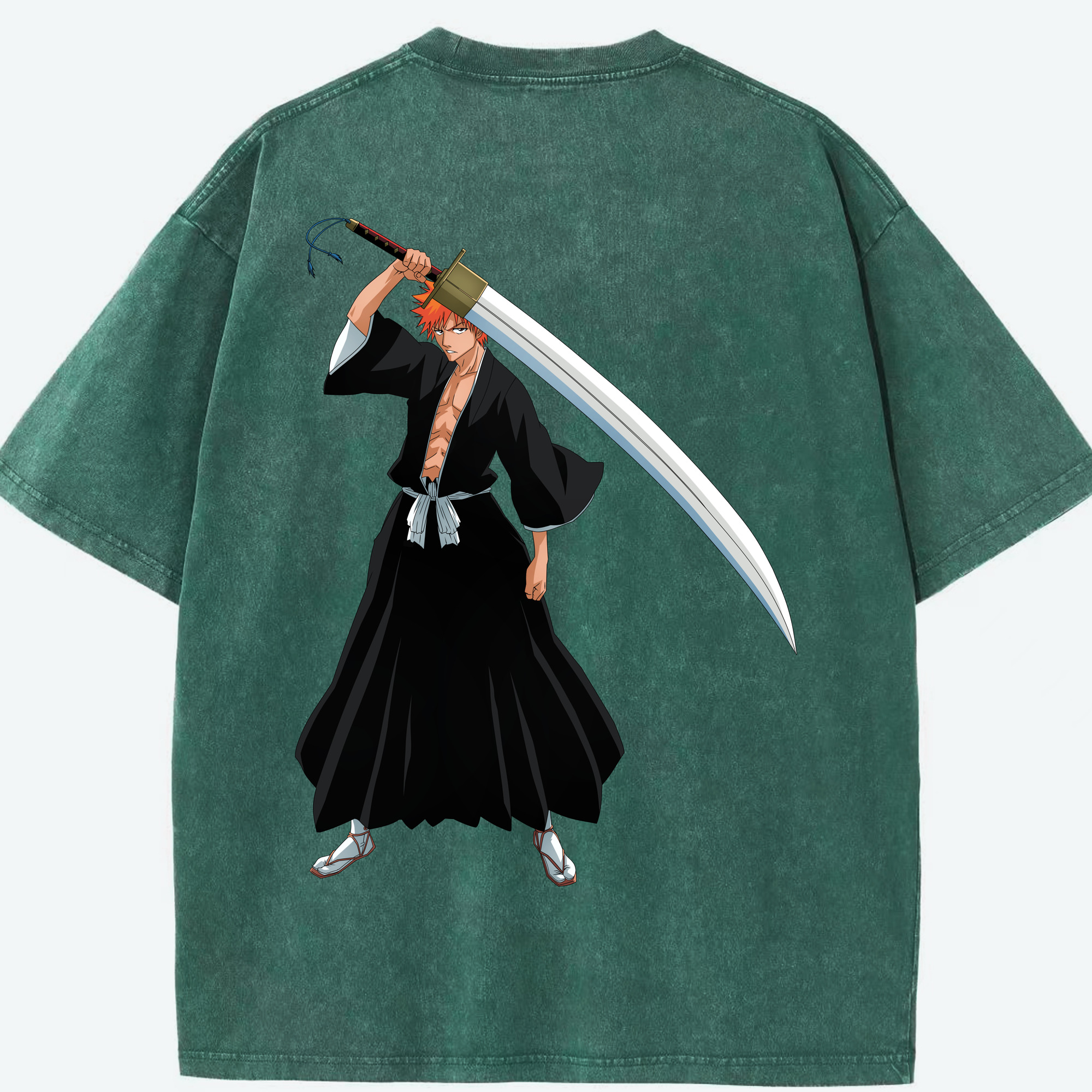（画像用） ブリーチ 黒崎一護（くろさき いちご）BLEACH Kurosaki Ichigo 綿100% ヴィンテージ風 半袖Tシャツ（背面プリント）